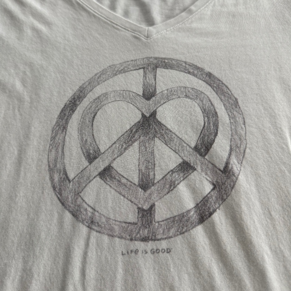 Life Is Good Graphic Tee Shirt, White with Pencil Heart Peace Sketch, Size XXL - Picture 2 of 5